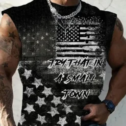 Discount OUKU Music Festival Men's Try That In A Small Town National Flag Vest Top Sleeveless T Shirt for Men Cap Sleeve T shirt Crew Neck Shirt Fashion Designer Muscle Sport Daily Gym Black Red Blue Spring