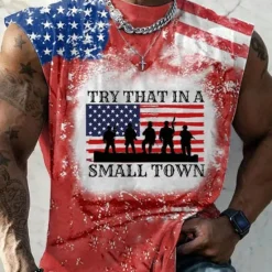 Discount OUKU Music Festival Men's Try That In A Small Town National Flag Vest Top Sleeveless T Shirt for Men Cap Sleeve T shirt Crew Neck Shirt Fashion Designer Muscle Sport Daily Gym Black Red Blue Spring