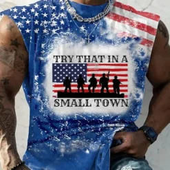 Discount OUKU Music Festival Men's Try That In A Small Town National Flag Vest Top Sleeveless T Shirt for Men Cap Sleeve T shirt Crew Neck Shirt Fashion Designer Muscle Sport Daily Gym Black Red Blue Spring