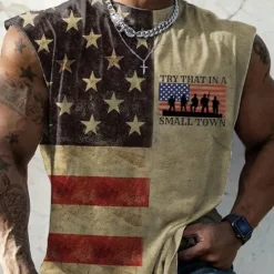 Discount OUKU Music Festival Men's Try That In A Small Town National Flag Vest Top Sleeveless T Shirt for Men Cap Sleeve T shirt Crew Neck Shirt Fashion Designer Muscle Sport Daily Gym Black Red Blue Spring