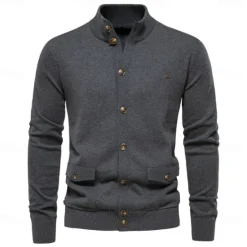 Best OUKU New Mens Knit Stand Mock Neck Cotton Cardigan Casual Social Autumn Button-up Sweater Jacket for Men