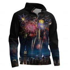 New OUKU New Year Men's Graphic Happy New Year Hoodies Quarter Zip Sweatshirt Long Sleeve Sweatshirt Stand Collar Daily Casual Vintage Retro 3D Print Vacation Going out Streetwear Print Spring & Fall Black