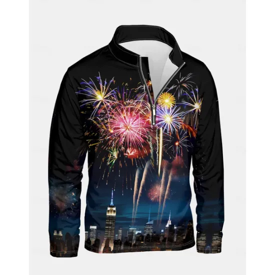 New OUKU New Year Men's Graphic Happy New Year Hoodies Quarter Zip Sweatshirt Long Sleeve Sweatshirt Stand Collar Daily Casual Vintage Retro 3D Print Vacation Going out Streetwear Print Spring & Fall Black