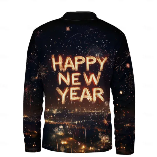 Clearance OUKU New Year Men's Graphic Happy New Year Hoodies Daily Casual Long Sleeve Stand Collar Vacation New Year Going out Print Winter Spring & Fall Designer Black