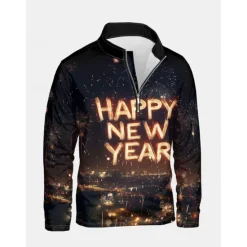Clearance OUKU New Year Men's Graphic Happy New Year Hoodies Daily Casual Long Sleeve Stand Collar Vacation New Year Going out Print Winter Spring & Fall Designer Black