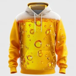 Discount OUKU Oktoberfest Men's 3D Print Beer Hoodies Sweatshirt Cool Party Long Sleeve Crew Neck Club Streetwear Light Yellow White Drawstring Graphic Fall Winter Designer