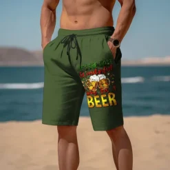 Outlet OUKU Oktoberfest Men's Linen Shorts Beer Shorts Beach Shorts Drawstring Elastic Waist Print Graphic Prints Beer Breathable Soft Short Casual Daily Holiday Streetwear Designer ArmyGreen Black