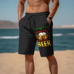 Outlet OUKU Oktoberfest Men's Linen Shorts Beer Shorts Beach Shorts Drawstring Elastic Waist Print Graphic Prints Beer Breathable Soft Short Casual Daily Holiday Streetwear Designer ArmyGreen Black
