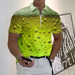 Discount OUKU Oktoberfest Men's Polo Shirt Lapel Polo Zip Polo Golf Shirt Graphic Prints Beer Turndown Blue-Green Yellow Wine Blue Green Outdoor Street Short Sleeves Zipper Print Clothing Apparel Fashion Designer