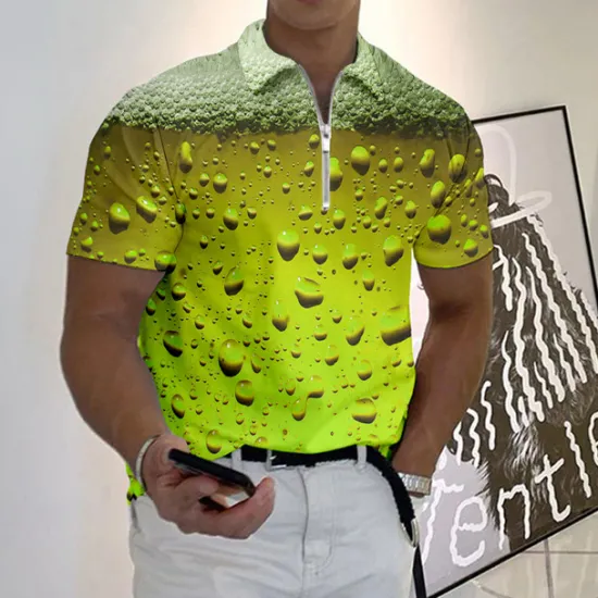 Discount OUKU Oktoberfest Men's Polo Shirt Lapel Polo Zip Polo Golf Shirt Graphic Prints Beer Turndown Blue-Green Yellow Wine Blue Green Outdoor Street Short Sleeves Zipper Print Clothing Apparel Fashion Designer