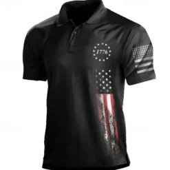 Best OUKU Men's American Flag Veterans Polo Shirts Golf Shirt Short Sleeve Polo Shirts Collared Shirts Casual Streetwear Vacation Wear Party Outfits Buttons 3D Print White & Blue Black White
