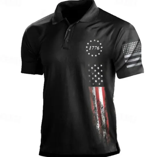 Best OUKU Men's American Flag Veterans Polo Shirts Golf Shirt Short Sleeve Polo Shirts Collared Shirts Casual Streetwear Vacation Wear Party Outfits Buttons 3D Print White & Blue Black White