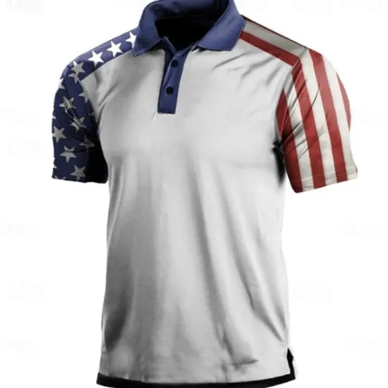 Best OUKU Men's American Flag Veterans Polo Shirts Golf Shirt Short Sleeve Polo Shirts Collared Shirts Casual Streetwear Vacation Wear Party Outfits Buttons 3D Print White & Blue Black White