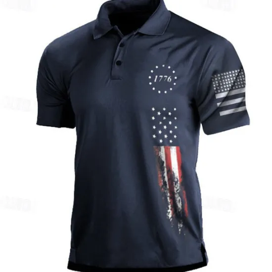Best OUKU Men's American Flag Veterans Polo Shirts Golf Shirt Short Sleeve Polo Shirts Collared Shirts Casual Streetwear Vacation Wear Party Outfits Buttons 3D Print White & Blue Black White