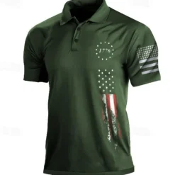 Best OUKU Men's American Flag Veterans Polo Shirts Golf Shirt Short Sleeve Polo Shirts Collared Shirts Casual Streetwear Vacation Wear Party Outfits Buttons 3D Print White & Blue Black White