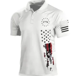 Best OUKU Men's American Flag Veterans Polo Shirts Golf Shirt Short Sleeve Polo Shirts Collared Shirts Casual Streetwear Vacation Wear Party Outfits Buttons 3D Print White & Blue Black White