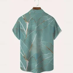 Discount OUKU Men's Palm Leaf Tropical Plants Summer Hawaiian Shirt Button Up Shirt Short Sleeve Hawaiian Resort Vacation Holiday Beach Wear Summer Spring Turndown Collared Shirts Front One Pocket Pink Blue