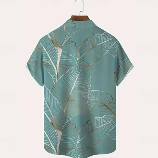 Discount OUKU Men's Palm Leaf Tropical Plants Summer Hawaiian Shirt Button Up Shirt Short Sleeve Hawaiian Resort Vacation Holiday Beach Wear Summer Spring Turndown Collared Shirts Front One Pocket Pink Blue