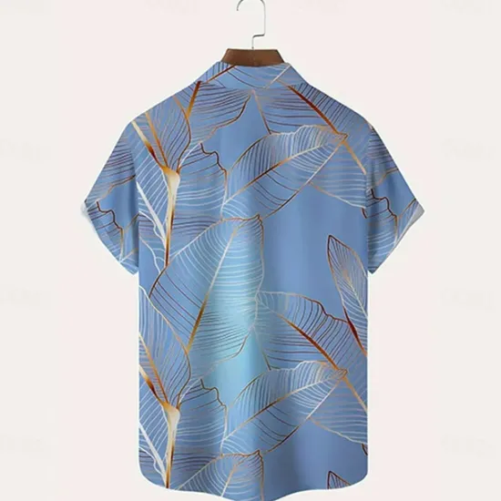 Discount OUKU Men's Palm Leaf Tropical Plants Summer Hawaiian Shirt Button Up Shirt Short Sleeve Hawaiian Resort Vacation Holiday Beach Wear Summer Spring Turndown Collared Shirts Front One Pocket Pink Blue