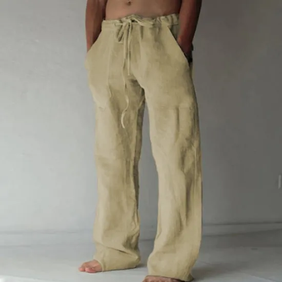 Sale OUKU Men's Trousers Summer Pants Baggy Pants Beach Pants Casual Pants Drawstring Front Pocket Straight Leg Plain Comfort Soft Full Length Yoga Holiday Beach Fashion Hawaiian Black White