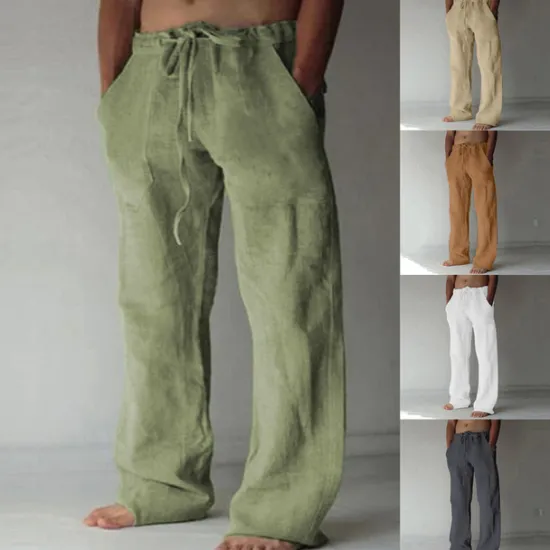 Sale OUKU Men's Trousers Summer Pants Baggy Pants Beach Pants Casual Pants Drawstring Front Pocket Straight Leg Plain Comfort Soft Full Length Yoga Holiday Beach Fashion Hawaiian Black White
