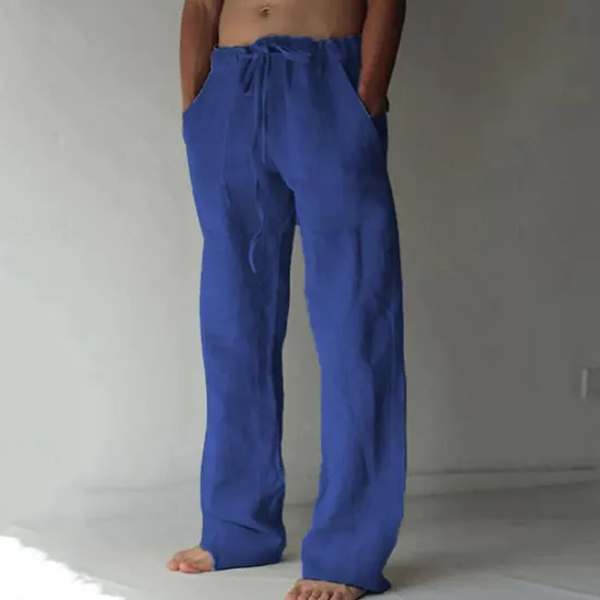 Sale OUKU Men's Trousers Summer Pants Baggy Pants Beach Pants Casual Pants Drawstring Front Pocket Straight Leg Plain Comfort Soft Full Length Yoga Holiday Beach Fashion Hawaiian Black White