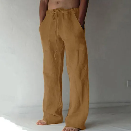 Sale OUKU Men's Trousers Summer Pants Baggy Pants Beach Pants Casual Pants Drawstring Front Pocket Straight Leg Plain Comfort Soft Full Length Yoga Holiday Beach Fashion Hawaiian Black White