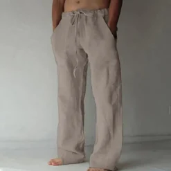 Sale OUKU Men's Trousers Summer Pants Baggy Pants Beach Pants Casual Pants Drawstring Front Pocket Straight Leg Plain Comfort Soft Full Length Yoga Holiday Beach Fashion Hawaiian Black White