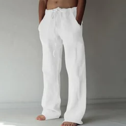 Sale OUKU Men's Trousers Summer Pants Baggy Pants Beach Pants Casual Pants Drawstring Front Pocket Straight Leg Plain Comfort Soft Full Length Yoga Holiday Beach Fashion Hawaiian Black White