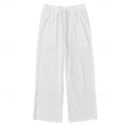 Sale OUKU Men's Trousers Summer Pants Baggy Pants Beach Pants Casual Pants Drawstring Front Pocket Straight Leg Plain Comfort Soft Full Length Yoga Holiday Beach Fashion Hawaiian Black White