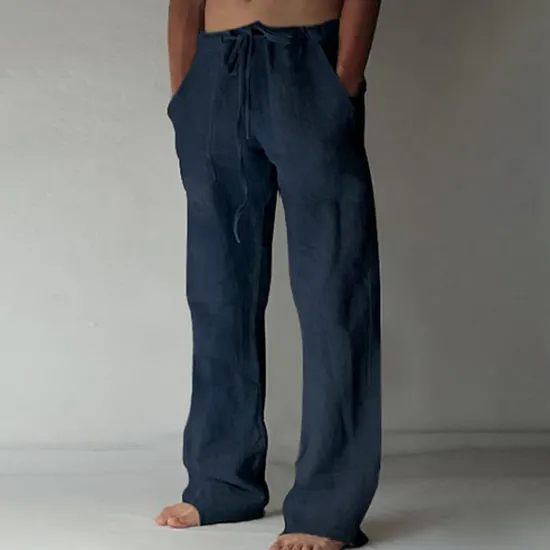 Outlet OUKU Men's Trousers Summer Pants Baggy Pants Beach Pants Casual Pants Drawstring Front Pocket Straight Leg Plain Comfort Soft Full Length Yoga Holiday Beach Fashion Hawaiian Black White