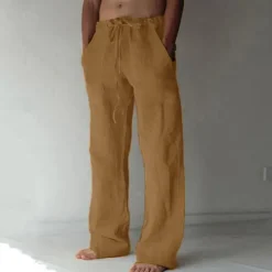 Outlet OUKU Men's Trousers Summer Pants Baggy Pants Beach Pants Casual Pants Drawstring Front Pocket Straight Leg Plain Comfort Soft Full Length Yoga Holiday Beach Fashion Hawaiian Black White