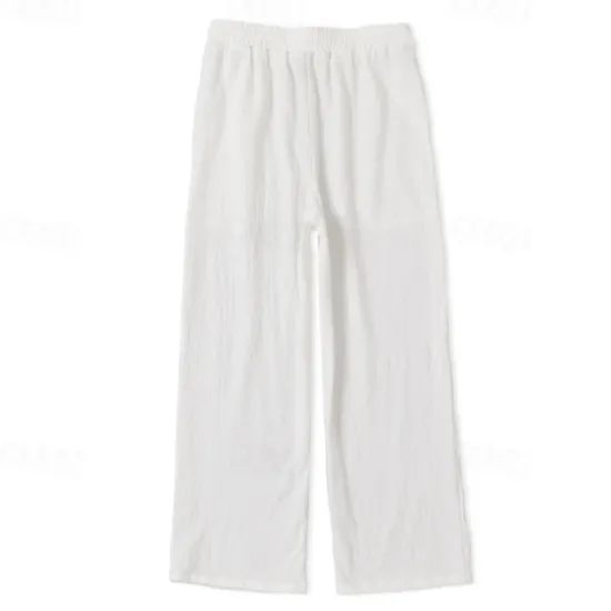 Outlet OUKU Men's Trousers Summer Pants Baggy Pants Beach Pants Casual Pants Drawstring Front Pocket Straight Leg Plain Comfort Soft Full Length Yoga Holiday Beach Fashion Hawaiian Black White