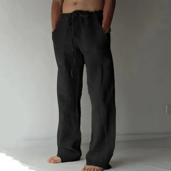 Outlet OUKU Men's Trousers Summer Pants Baggy Pants Beach Pants Casual Pants Drawstring Front Pocket Straight Leg Plain Comfort Soft Full Length Yoga Holiday Beach Fashion Hawaiian Black White