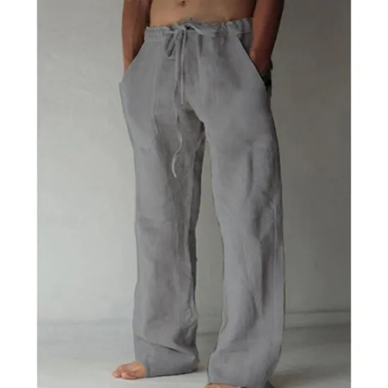 Outlet OUKU Men's Trousers Summer Pants Baggy Pants Beach Pants Casual Pants Drawstring Front Pocket Straight Leg Plain Comfort Soft Full Length Yoga Holiday Beach Fashion Hawaiian Black White
