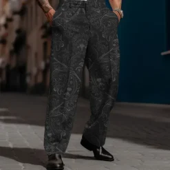 Online OUKU Paisley Vintage Men's 3D Print Dress Pants Pants Trousers Outdoor Street Wear to work Polyester Black White Blue S M L High Elasticity Pants