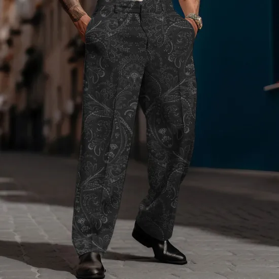 Online OUKU Paisley Vintage Men's 3D Print Dress Pants Pants Trousers Outdoor Street Wear to work Polyester Black White Blue S M L High Elasticity Pants