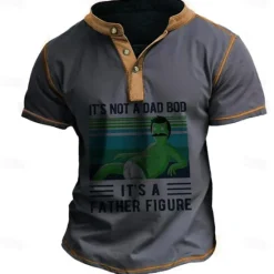 Clearance OUKU Papa Shirts It'S Not A Dad Bod It'S A Father Figure Men'S Casual 3D Print T Shirt Tee Henley Shirt Papa T Shirt Holiday Going Out T Shirt Gray Short Sleeve Henley Shirt Spring & Summer