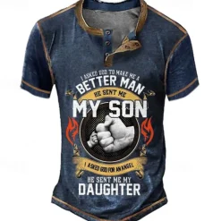 Outlet OUKU Papa Shirts Mens Graphic Shirt Asked God To Make Better Man Sent My Son For Angel Daughter Vintage 3D | Blue Summer Cotton Henley Tee Father'S