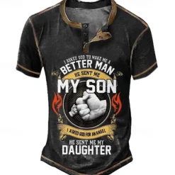 Outlet OUKU Papa Shirts Mens Graphic Shirt Asked God To Make Better Man Sent My Son For Angel Daughter Vintage 3D | Blue Summer Cotton Henley Tee Father'S