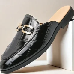Best OUKU Patent Leather Moccasins for Men - Sophisticated Slip-On with Metal Buckle for Business and Casual Wear