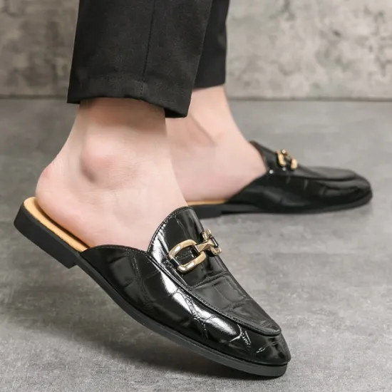 Best OUKU Patent Leather Moccasins for Men - Sophisticated Slip-On with Metal Buckle for Business and Casual Wear