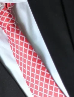Best OUKU 1Pc Man Necktie Grid Width 8cm Bridegroom Groomsman Tie Business Manager Tie Pink
