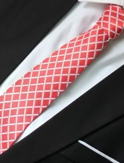 Best OUKU 1Pc Man Necktie Grid Width 8cm Bridegroom Groomsman Tie Business Manager Tie Pink