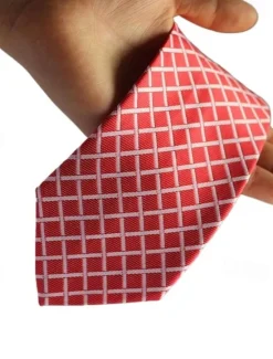 Best OUKU 1Pc Man Necktie Grid Width 8cm Bridegroom Groomsman Tie Business Manager Tie Pink