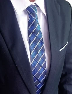 Hot OUKU 1Pc Man Necktie Width 8cm Plaid Bridegroom Groomsman Tie Business Manager Tie Blue