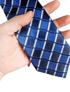 Hot OUKU 1Pc Man Necktie Width 8cm Plaid Bridegroom Groomsman Tie Business Manager Tie Blue