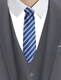 Clearance OUKU 1Pc Men Wedding Tie Narrow Stripe Tie 8cm Wide Men's Arrow Tie Blue