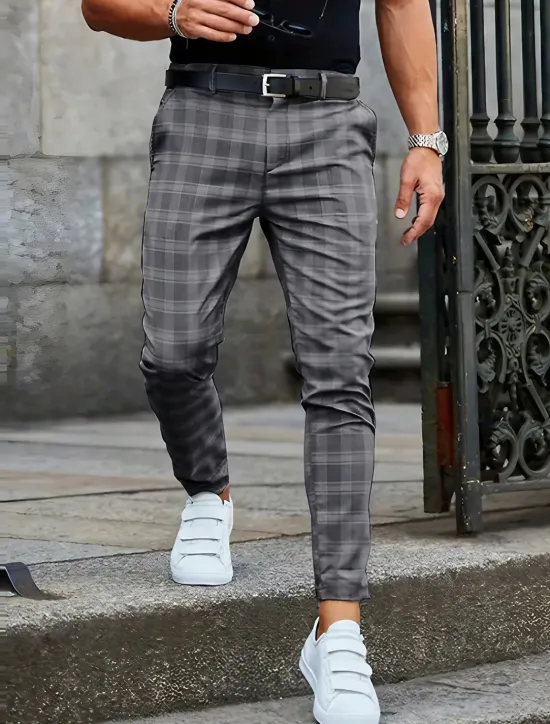 Best OUKU Plaid Business Men's 3D Print Pants Trousers Outdoor Daily Wear Streetwear Polyester Black Blue Khaki S M L Medium Waist Elasticity Pants