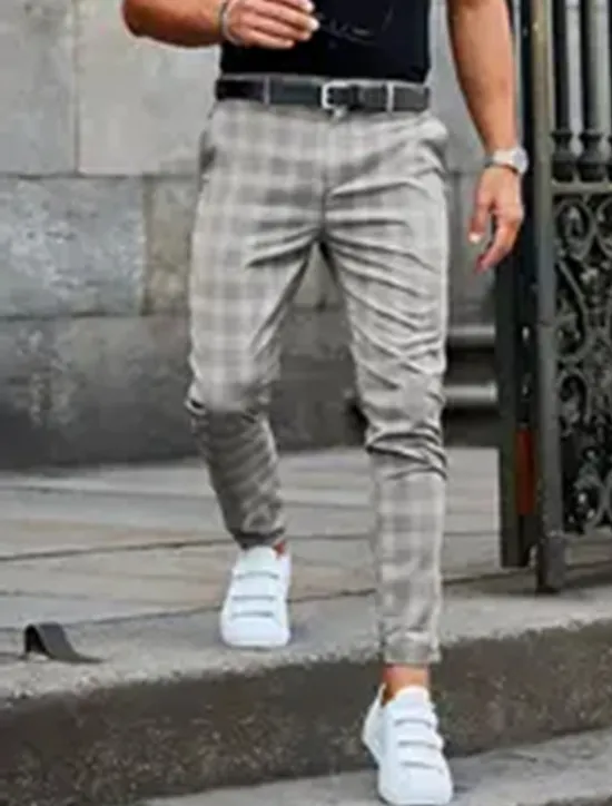 Best OUKU Plaid Business Men's 3D Print Pants Trousers Outdoor Daily Wear Streetwear Polyester Black Blue Khaki S M L Medium Waist Elasticity Pants